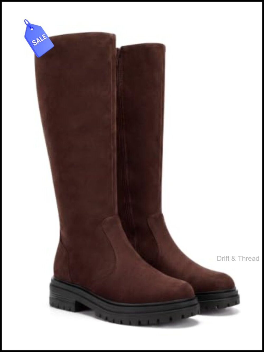 Womens Platform Chunky Low Heel Knee High Lug Sole Zip Boots